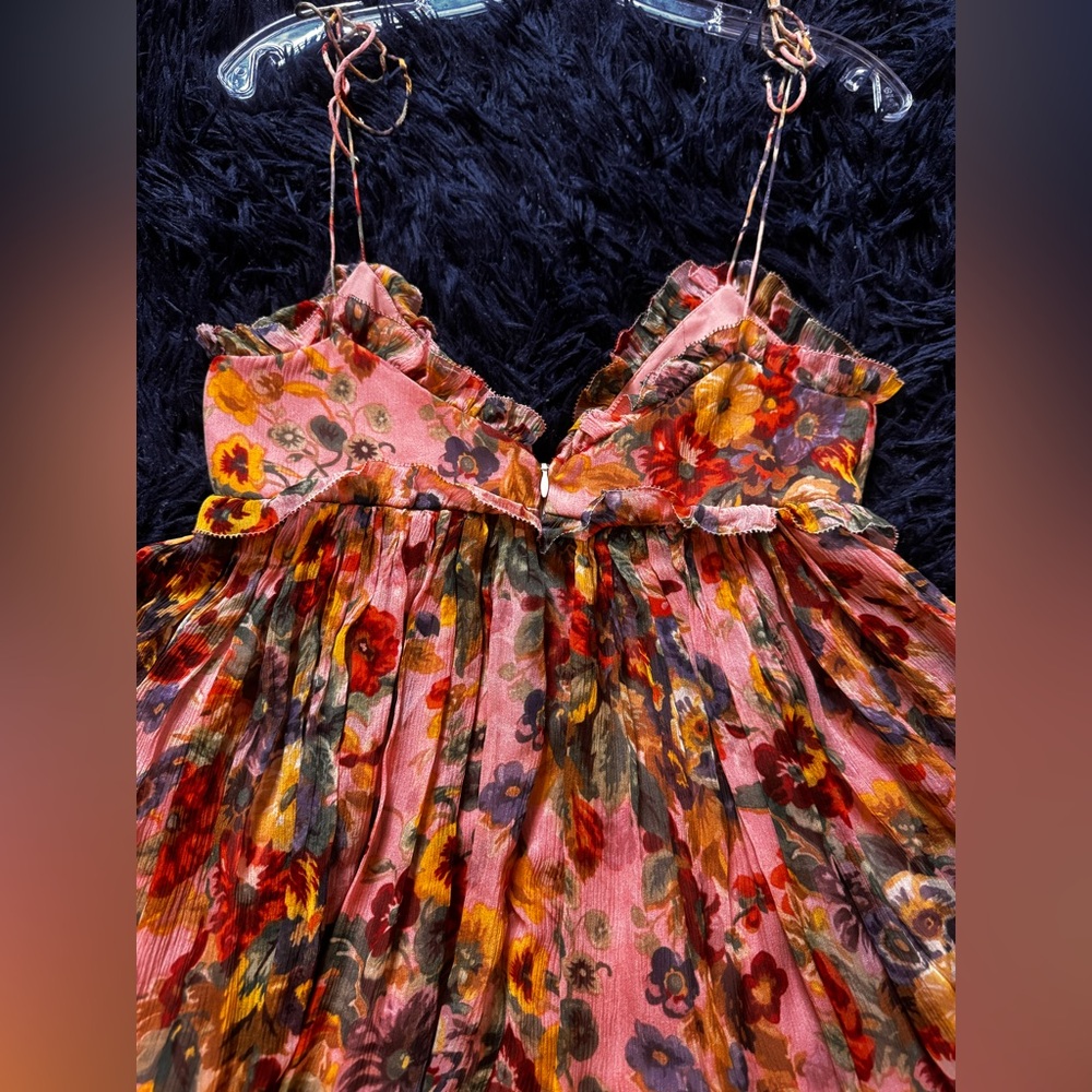 ZIMMERMANN Lovelorn Sleeveless Ruffle Mini Dress In Pink Floral. Size 0/XS - Picture 4 of 11
